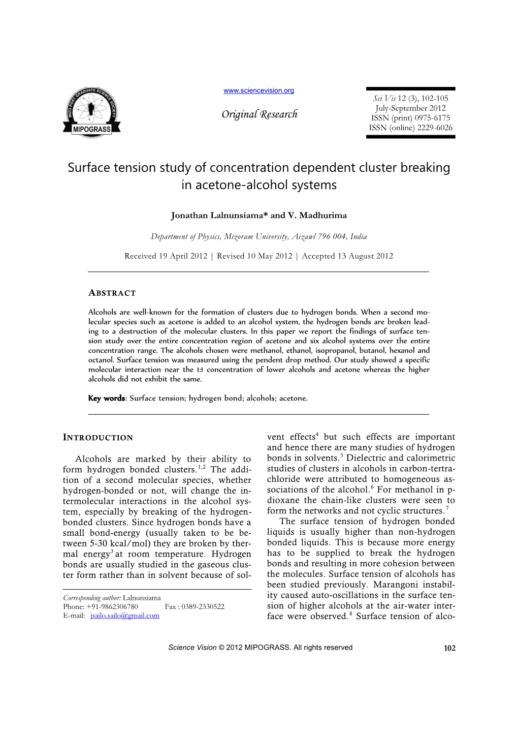 Surface Tension Study of Concentration Dependent Cluster Breaking in Acetone-Alcohol Systems