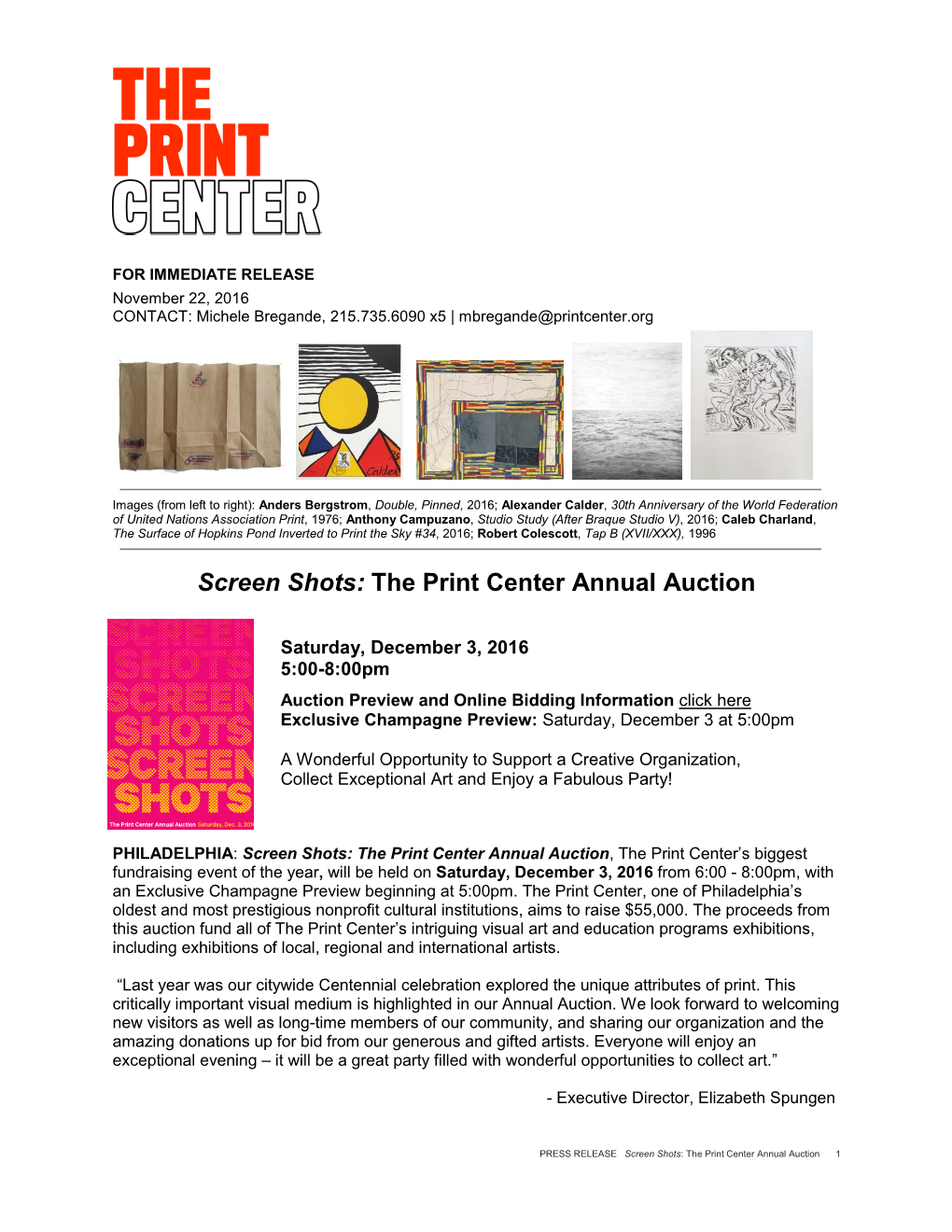 Screen Shots: the Print Center Annual Auction