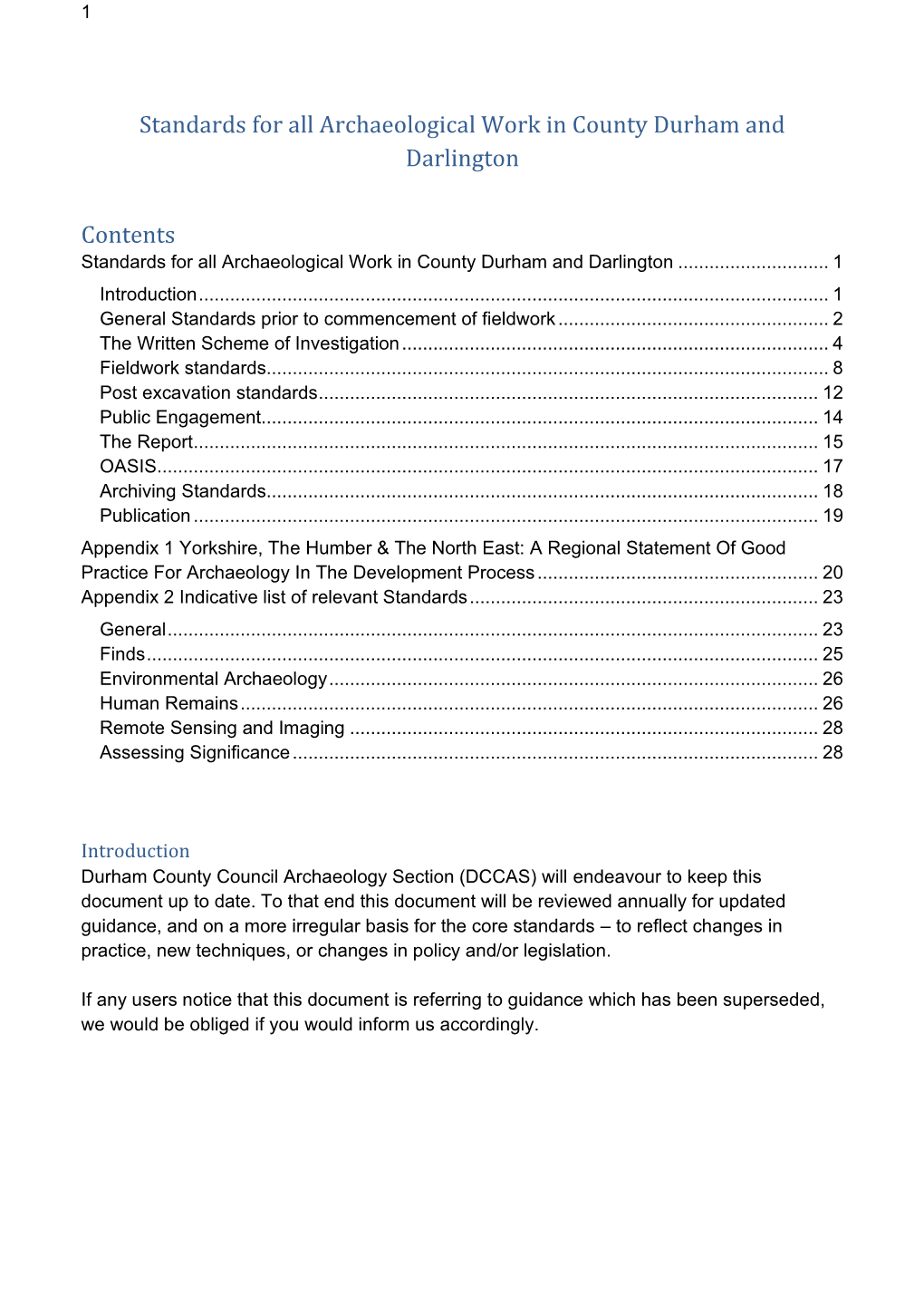 Standards for All Archaeological Work in County Durham and Darlington