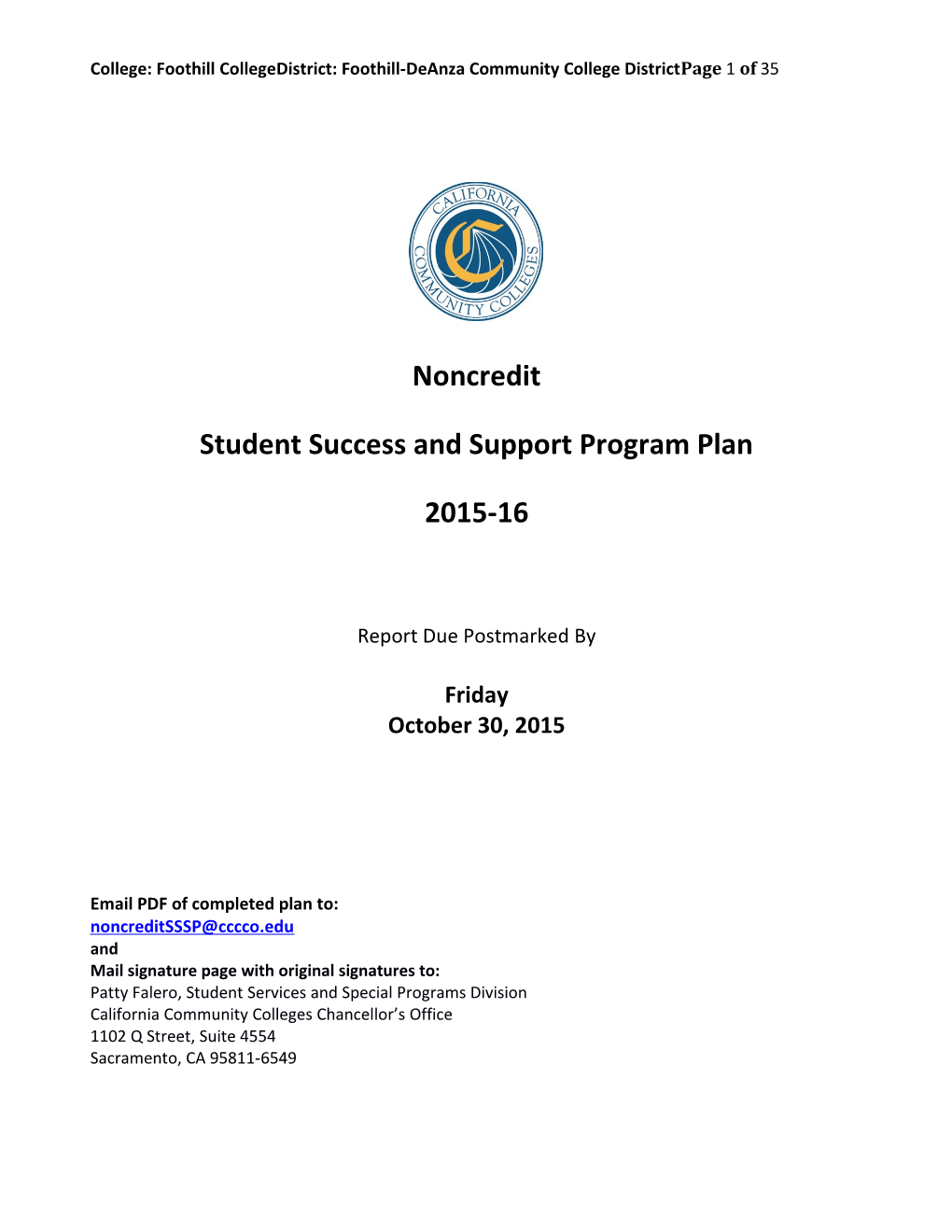 The Student Success and Support Program Plan (Credit Students)