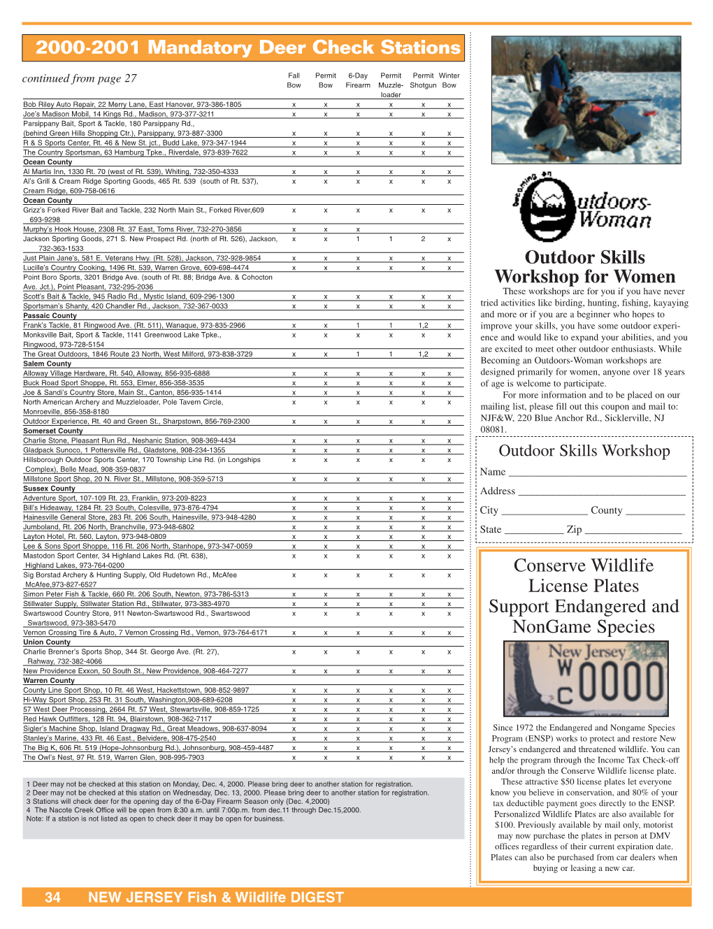 2000-2001 Mandatory Deer Check Stations Outdoor Skills Workshop