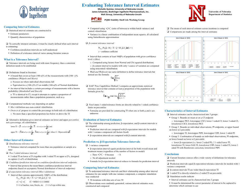 Comparing Interval Estimates What Is a Tolerance Interval? Other Interval