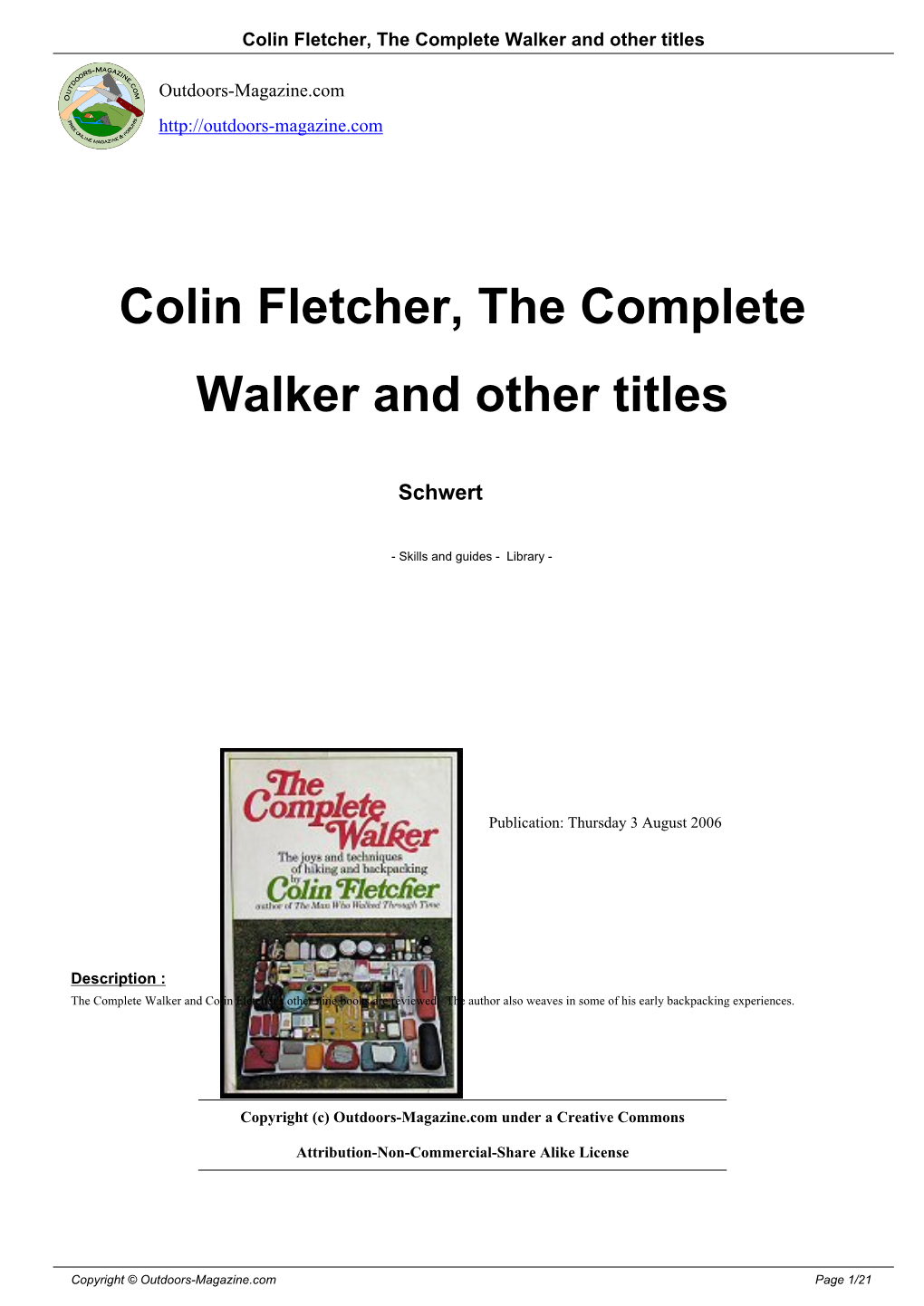 Colin Fletcher, the Complete Walker and Other Titles