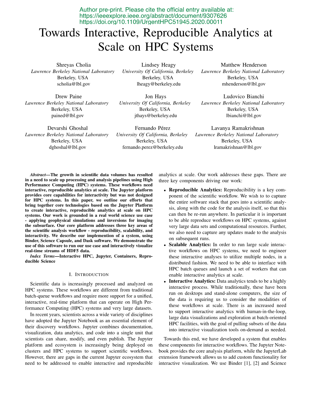 Towards Interactive, Reproducible Analytics at Scale on HPC Systems