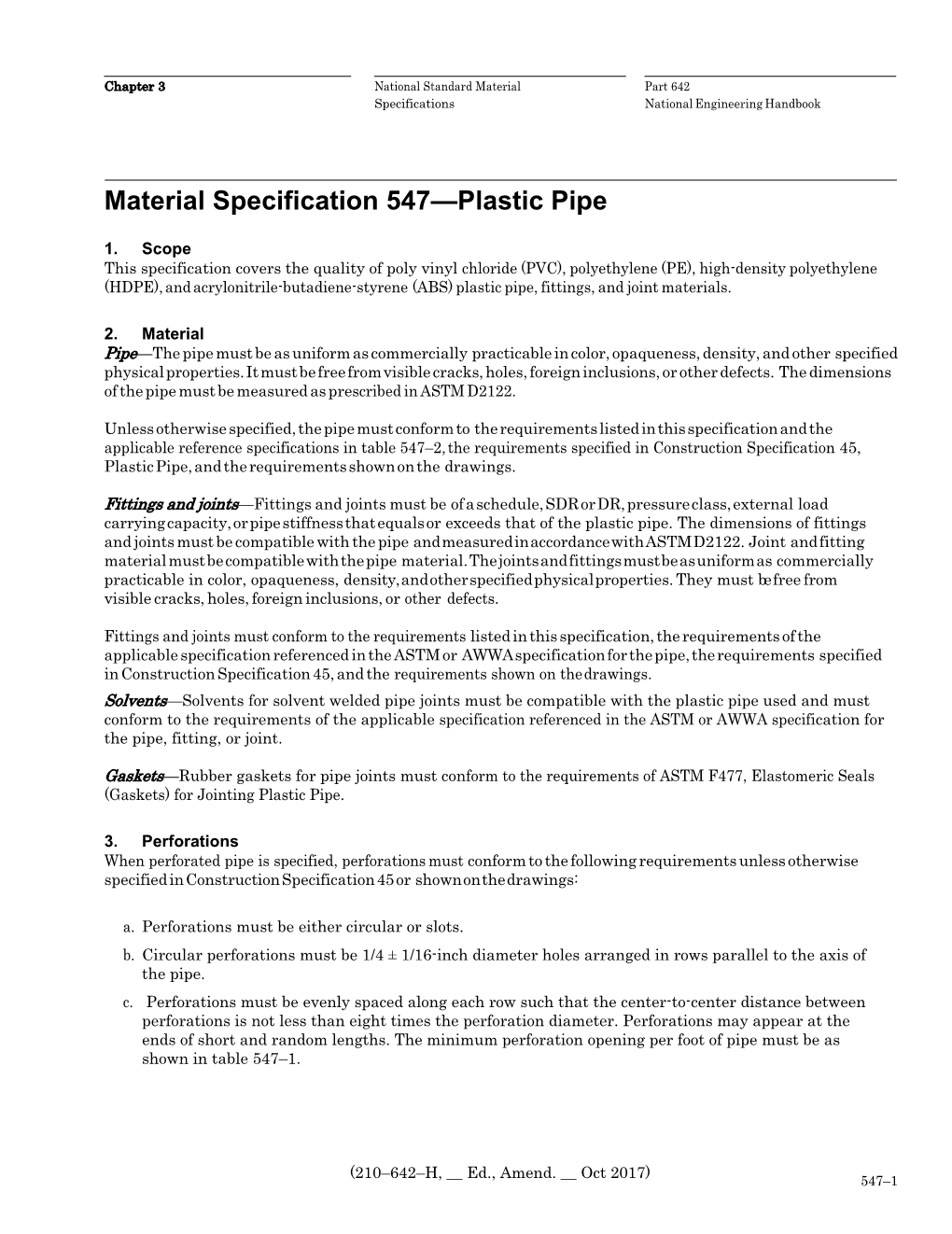 MS 547—Plastic Pipe