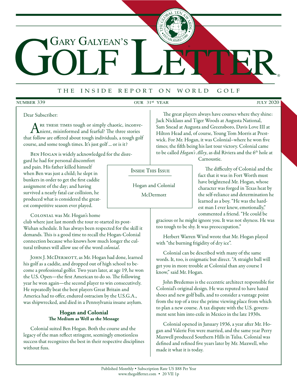 Gary Galyean's Golf Letter