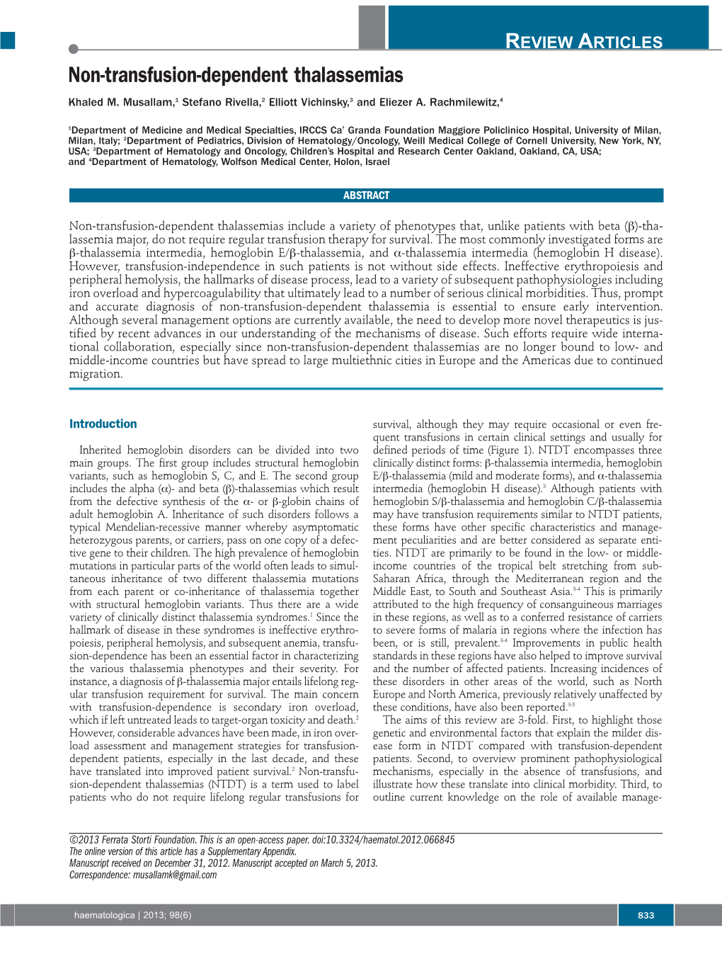 Non-Transfusion-Dependent Thalassemias