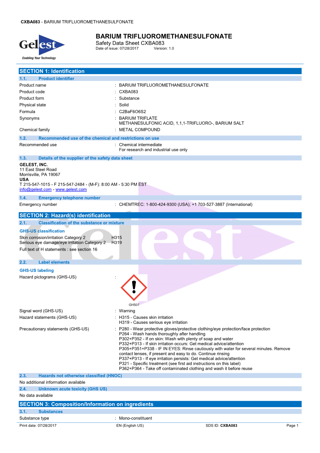 Barium Trifluoromethanesulfonate