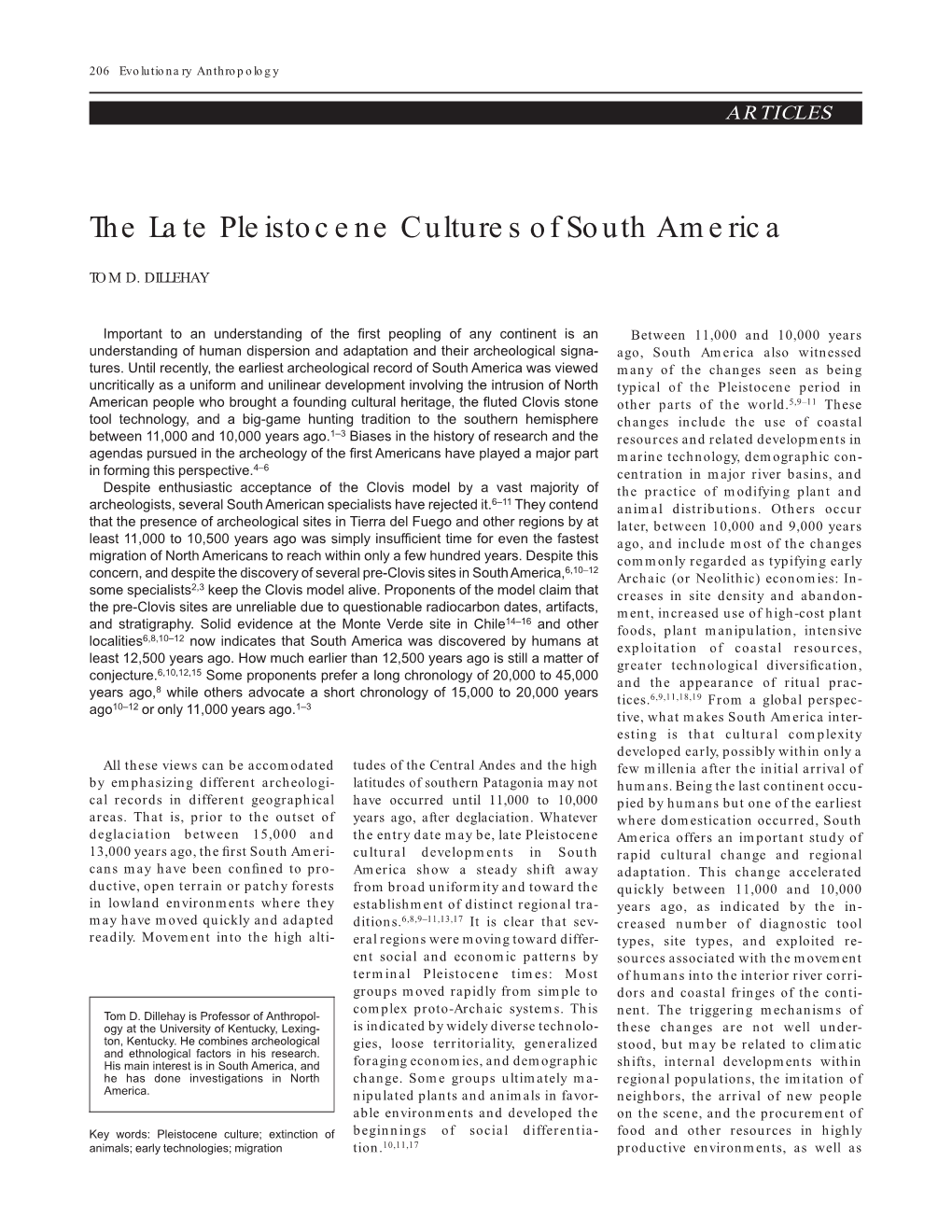 The Late Pleistocene Cultures of South America