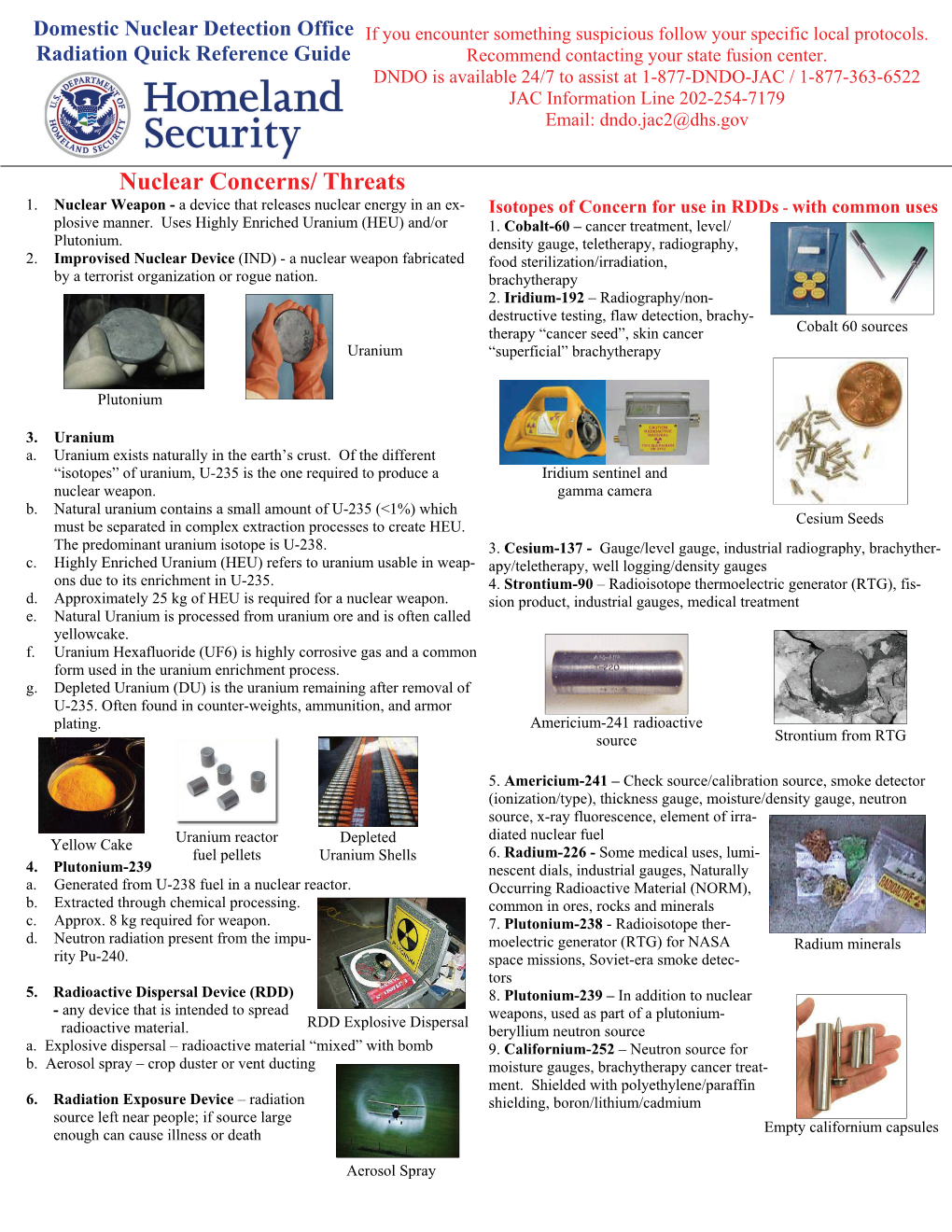 Radiation Quick Reference Guide Recommend Contacting Your State Fusion Center