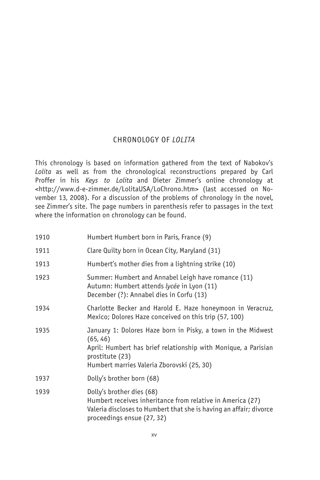 Chronology of Lolita