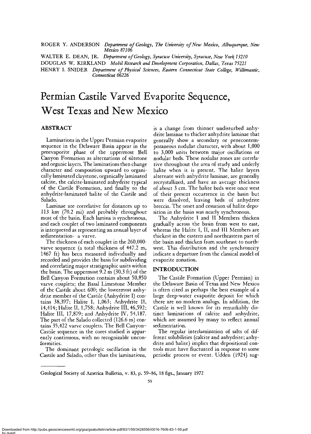 ROGER Y. ANDERSON Department of Geology, the University of New Mexico, Albuquerque, New Mexico 87106 WALTER E