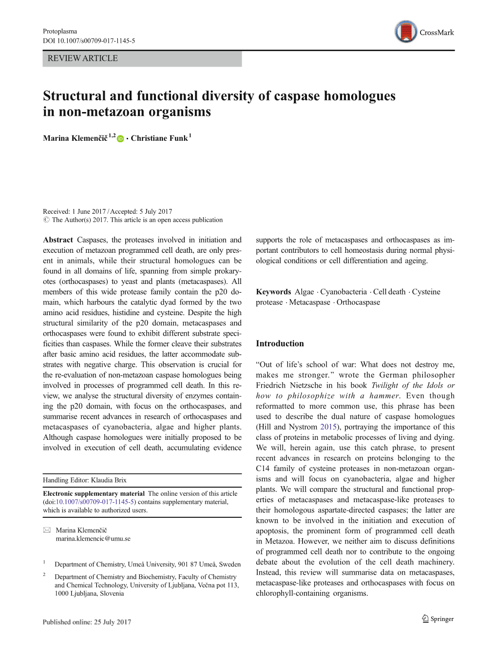 Structural and Functional Diversity of Caspase Homologues in Non-Metazoan Organisms