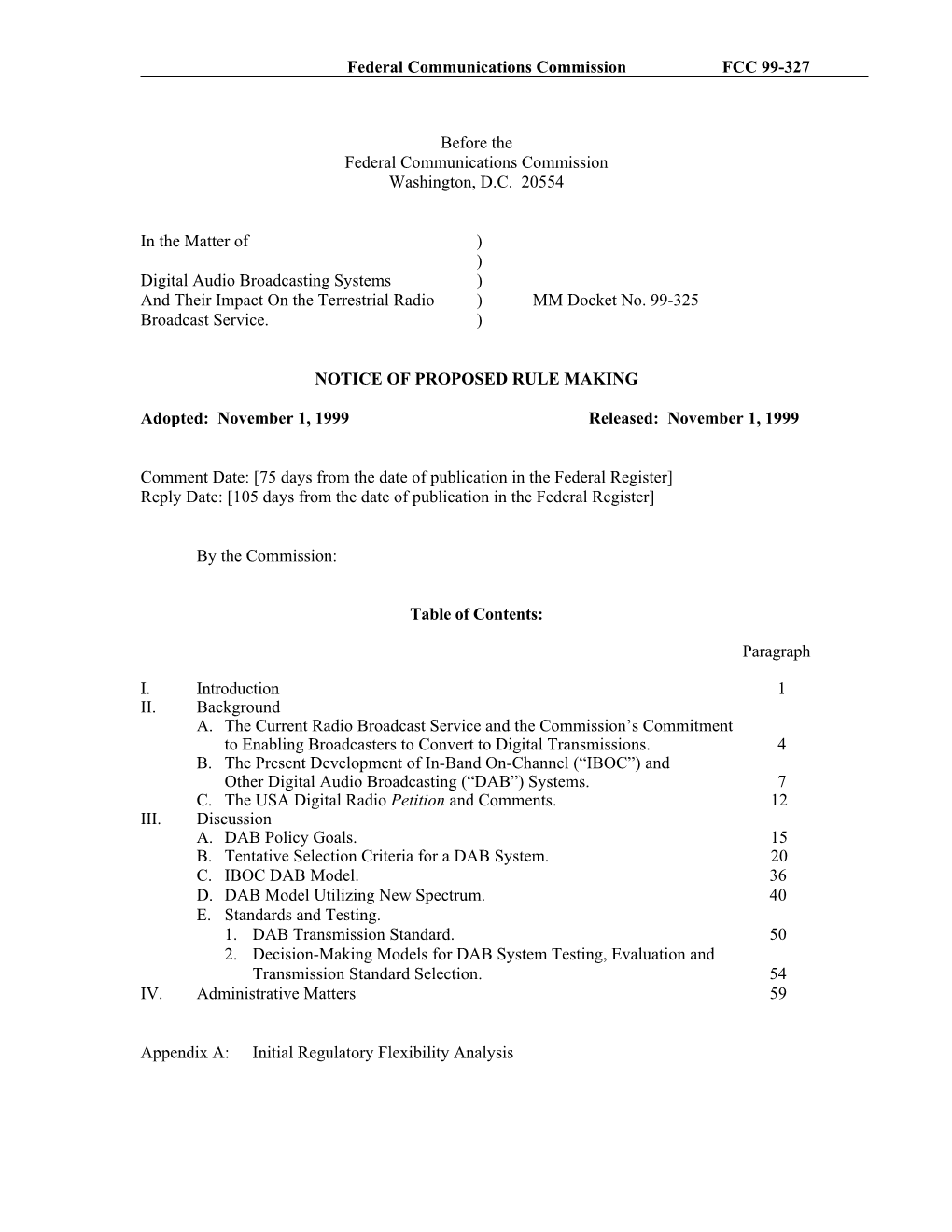 Federal Communications Commission FCC 99-327 Before the Federal