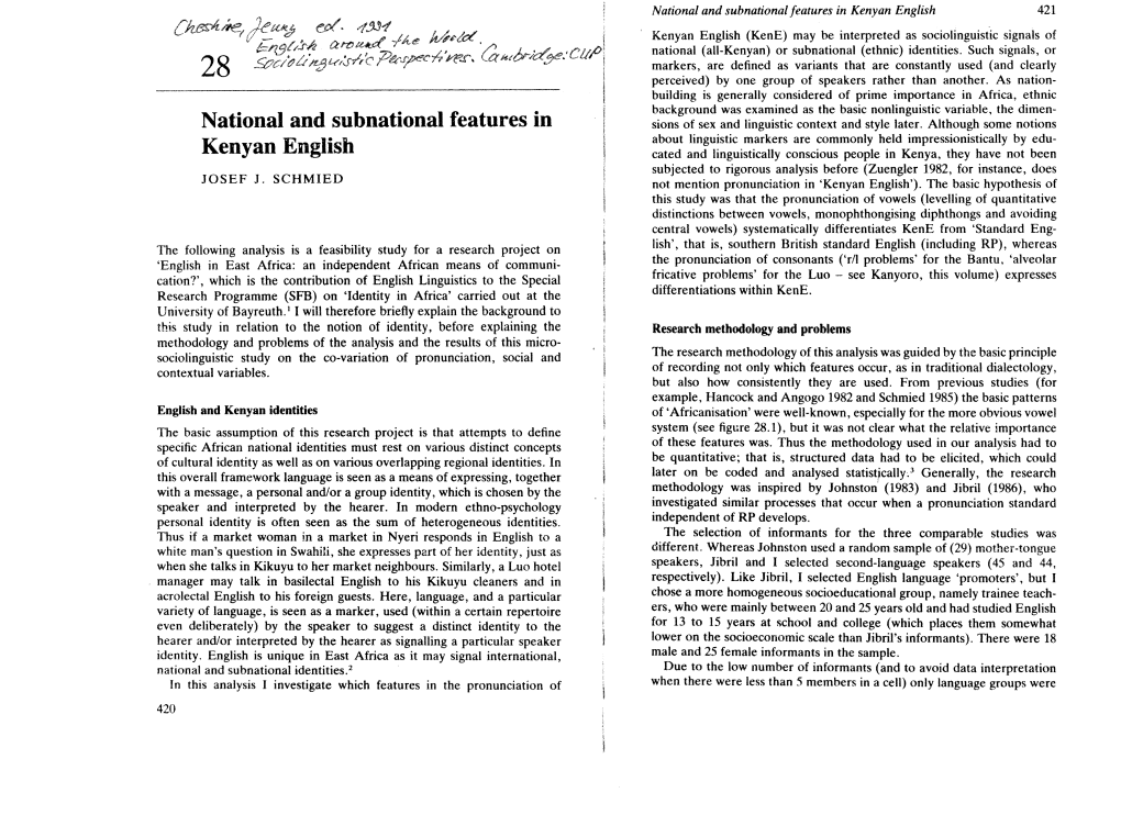 National and Subnational Features in Kenyan English 421 J