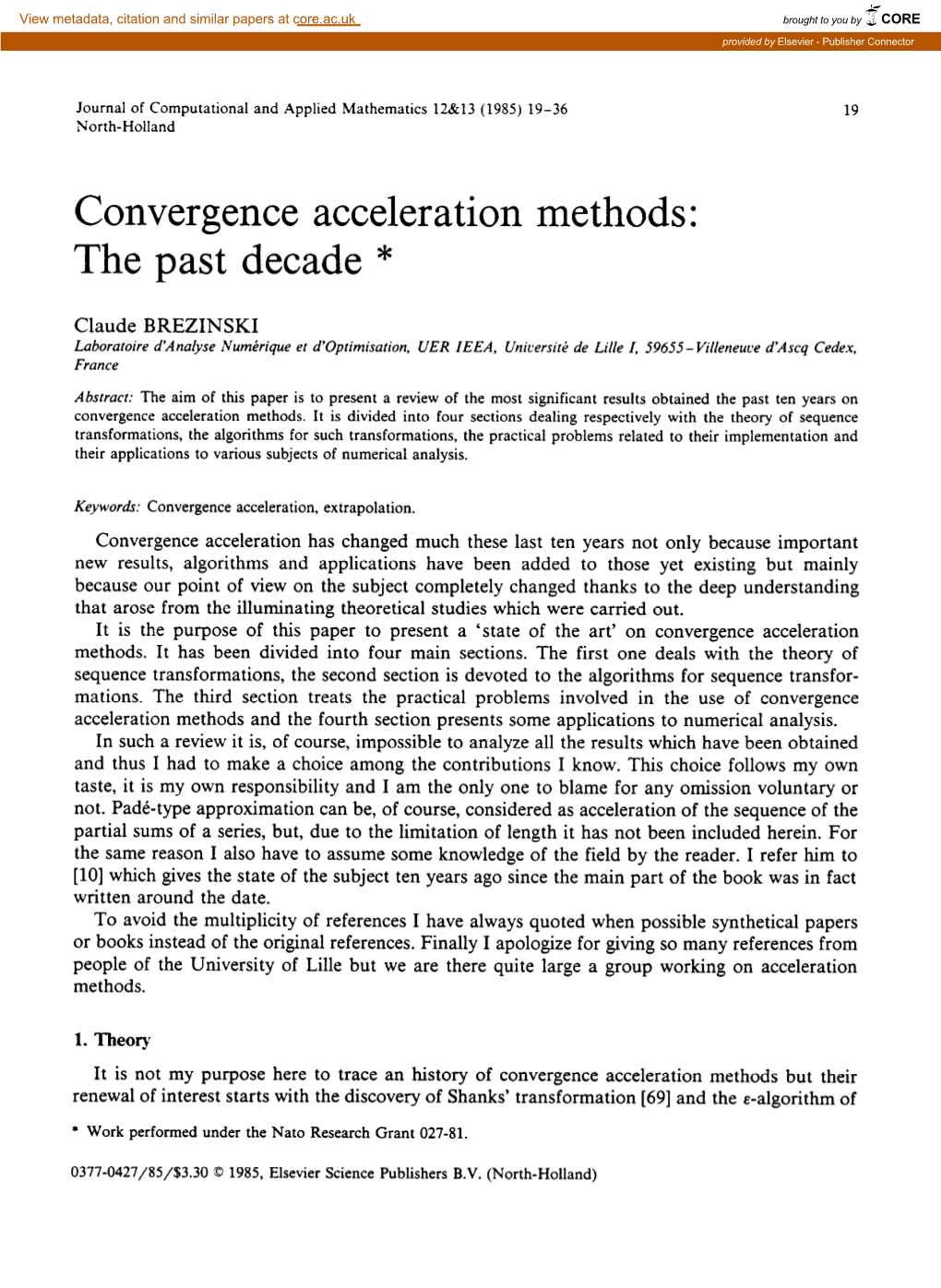 Convergence Acceleration Methods: the Past Decade *