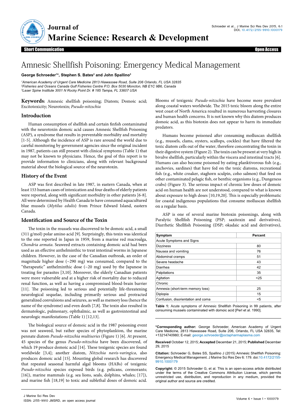 Amnesic Shellfish Poisoning: Emergency Medical Management