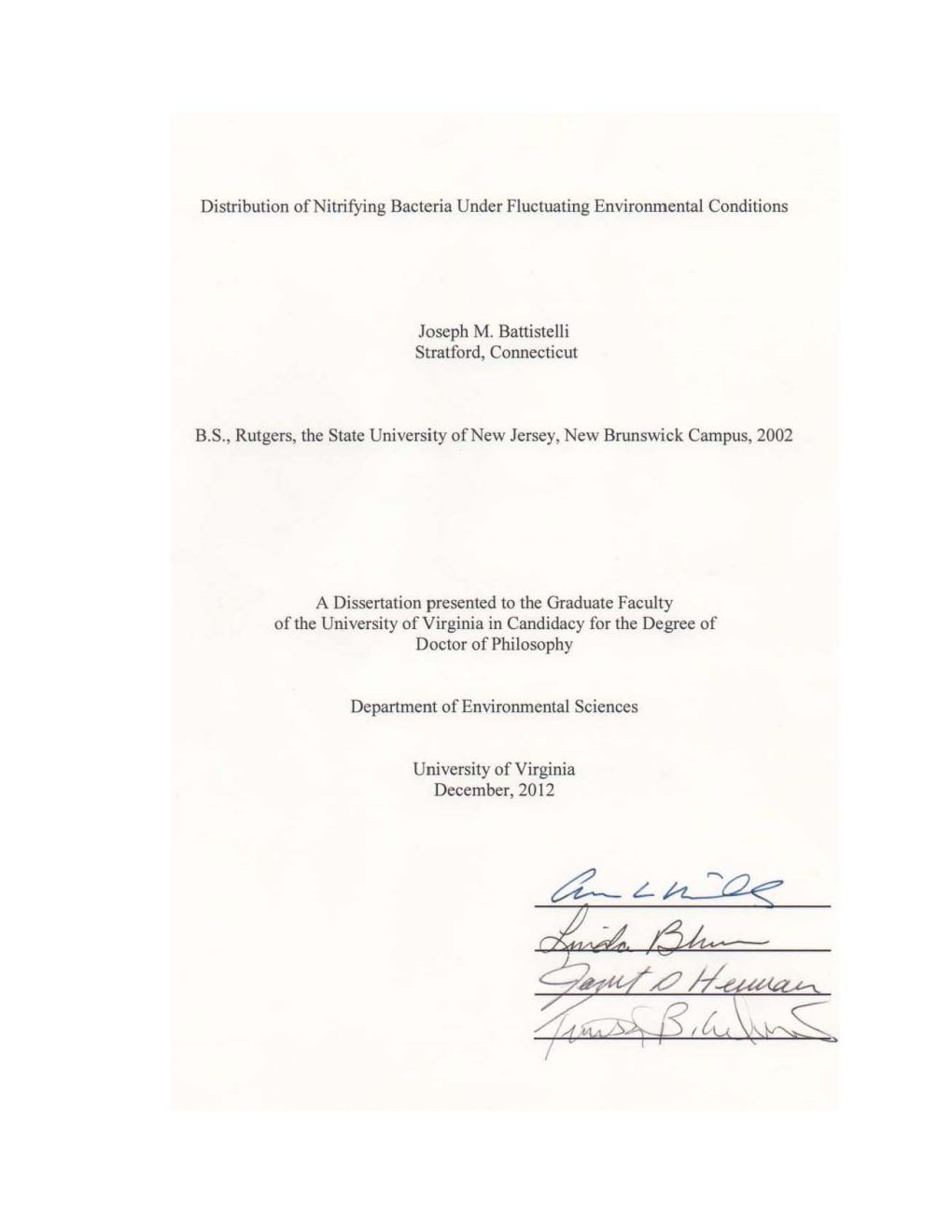 Distribution of Nitrifying Bacteria Under Fluctuating Environmental Conditions