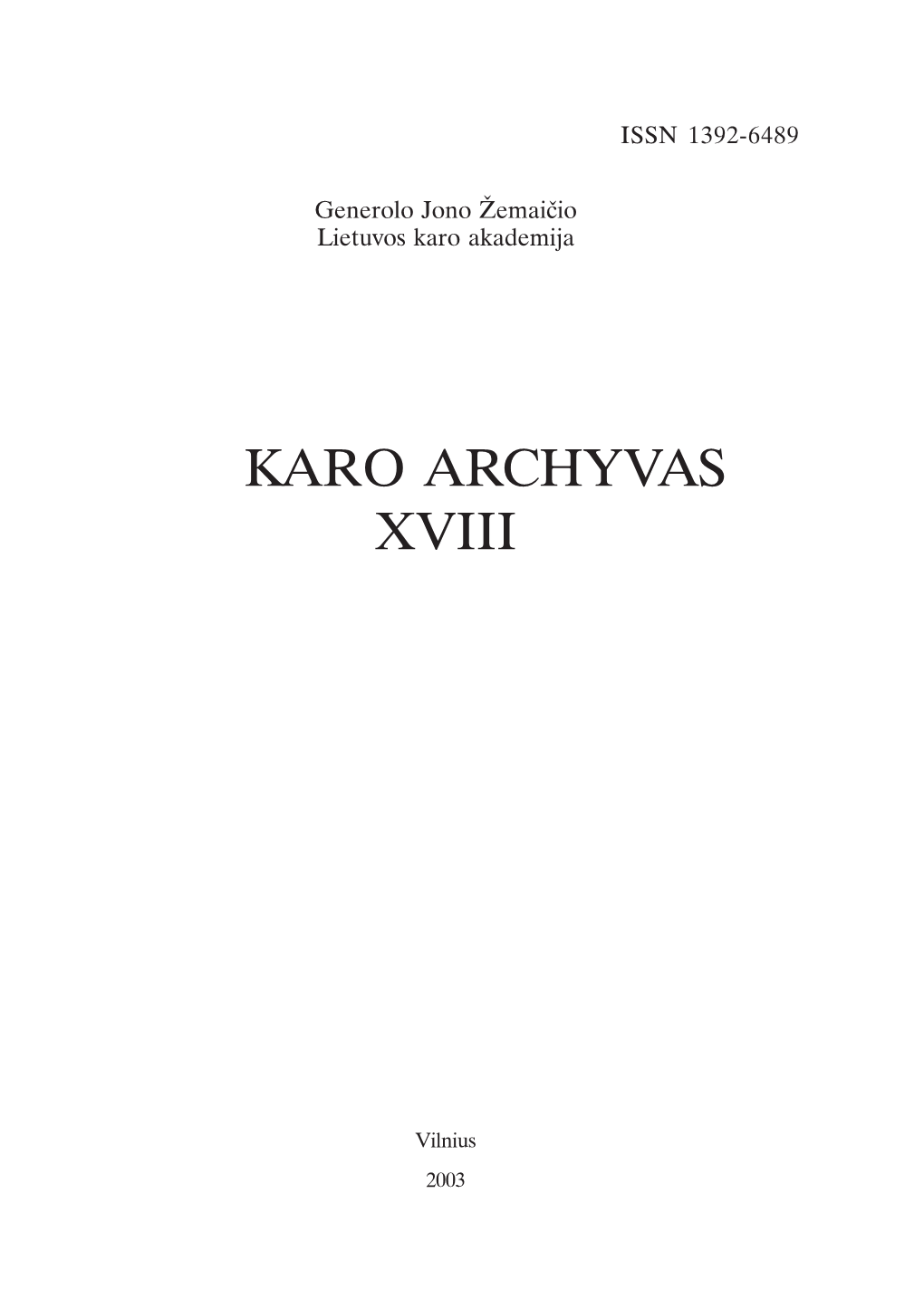 Karo Archyvas Xviii