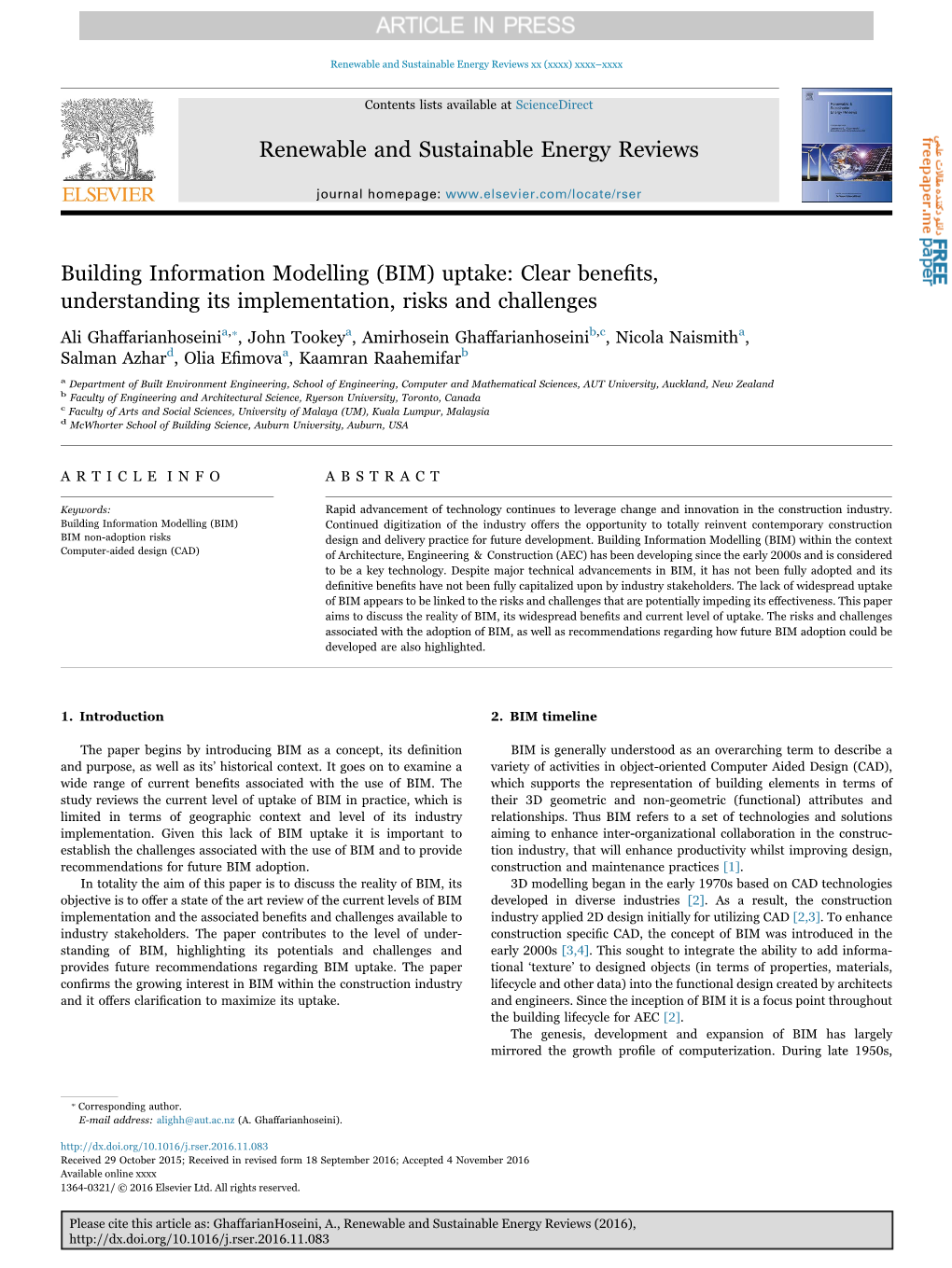 Building Information Modelling (BIM)