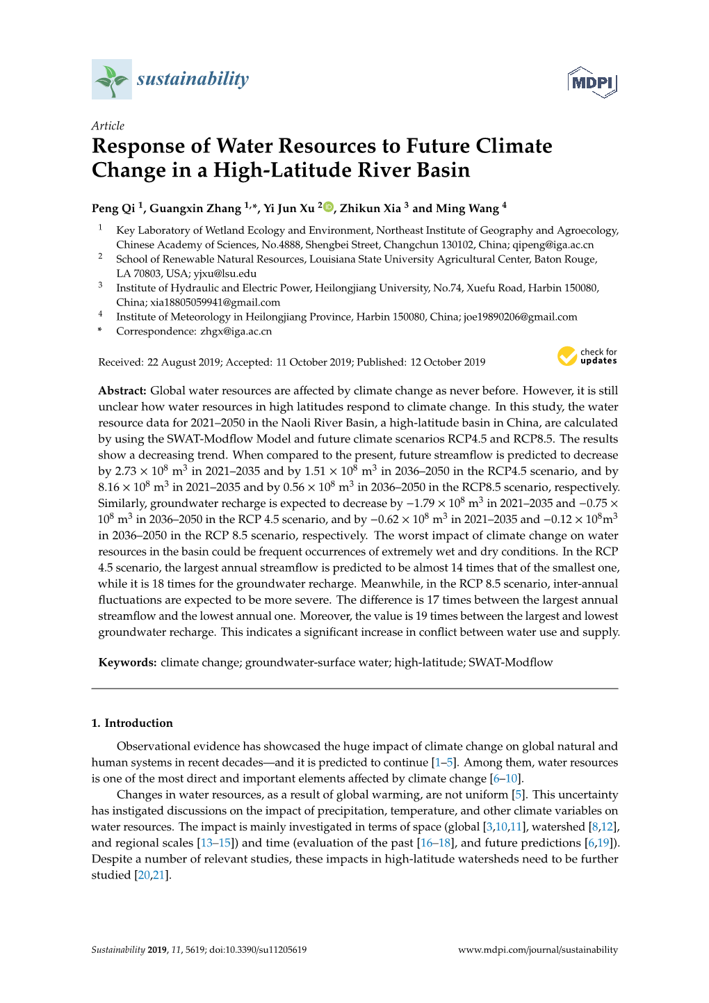 Response of Water Resources to Future Climate Change in a High-Latitude River Basin