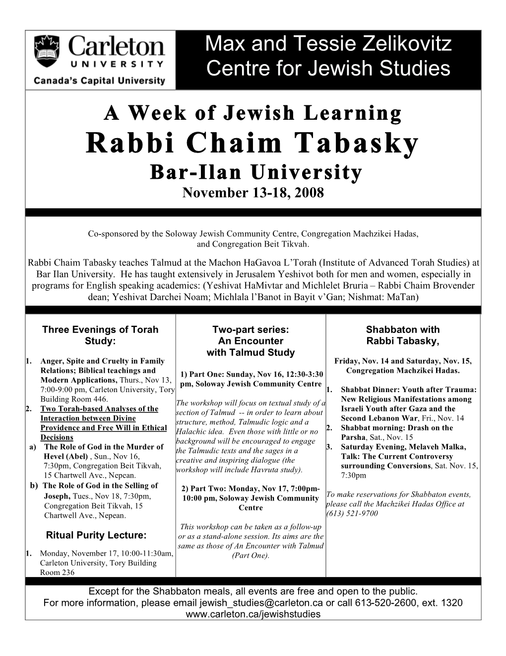 Rabbi Chaim Tabasky Bar-Ilan University November 13-18, 2008