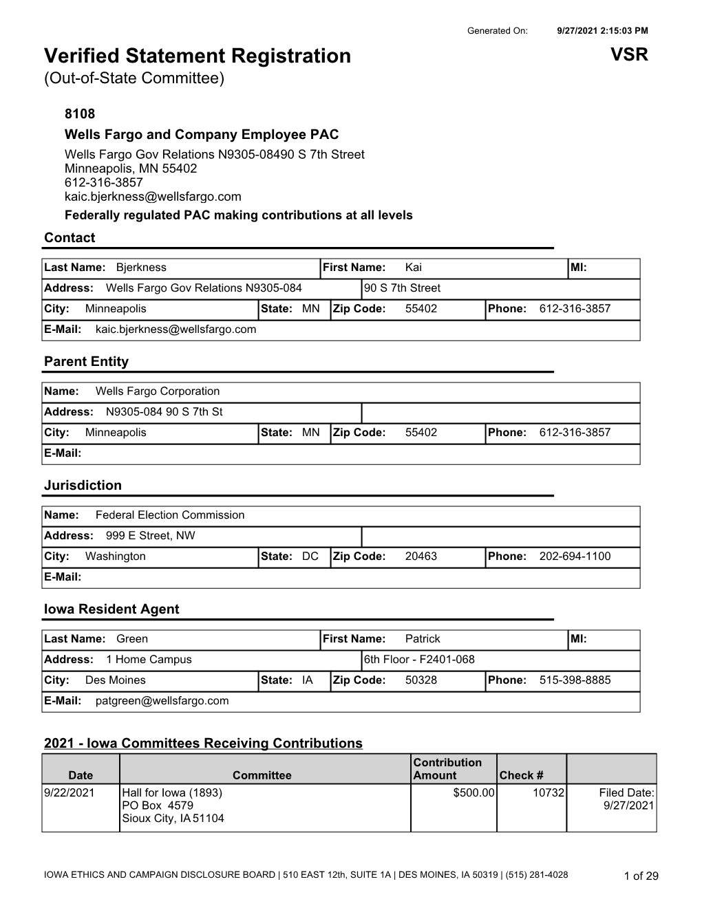 Verified Statement Registration VSR (Out-Of-State Committee)