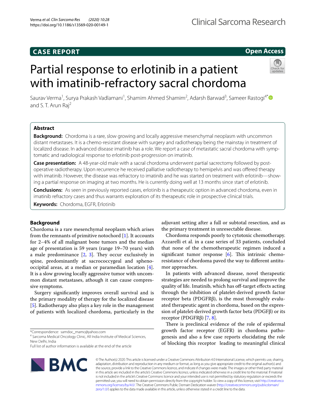 Partial Response to Erlotinib in a Patient with Imatinib-Refractory