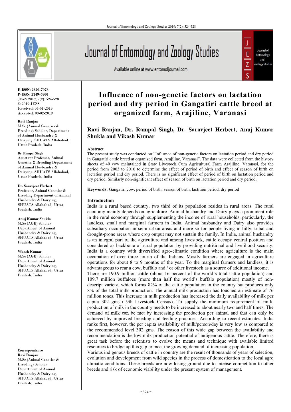 Influence of Non-Genetic Factors on Lactation Period and Dry Period In