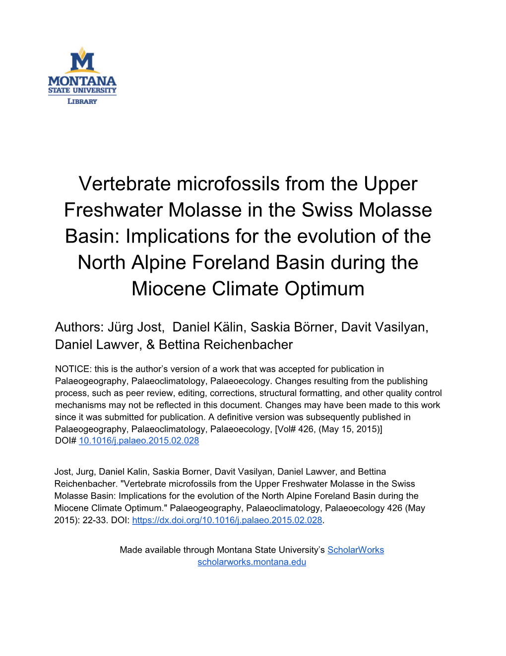 Implications for the Evolution of the North Alpine Foreland Basin During the Miocene Climate Optimum