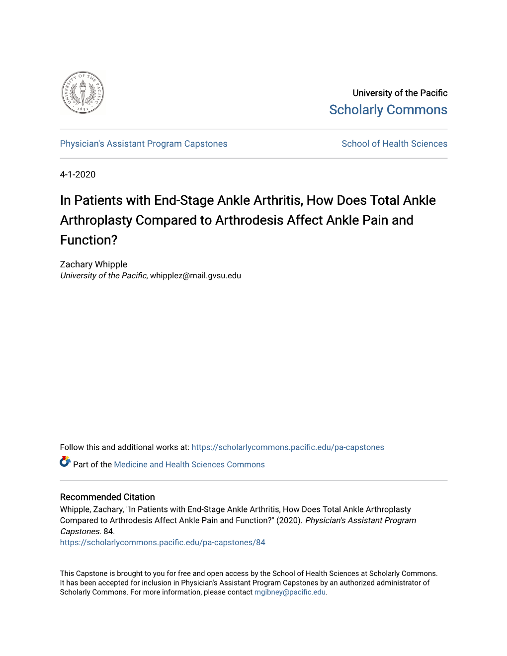 In Patients with End-Stage Ankle Arthritis, How Does Total Ankle Arthroplasty Compared to Arthrodesis Affect Ankle Pain and Function?