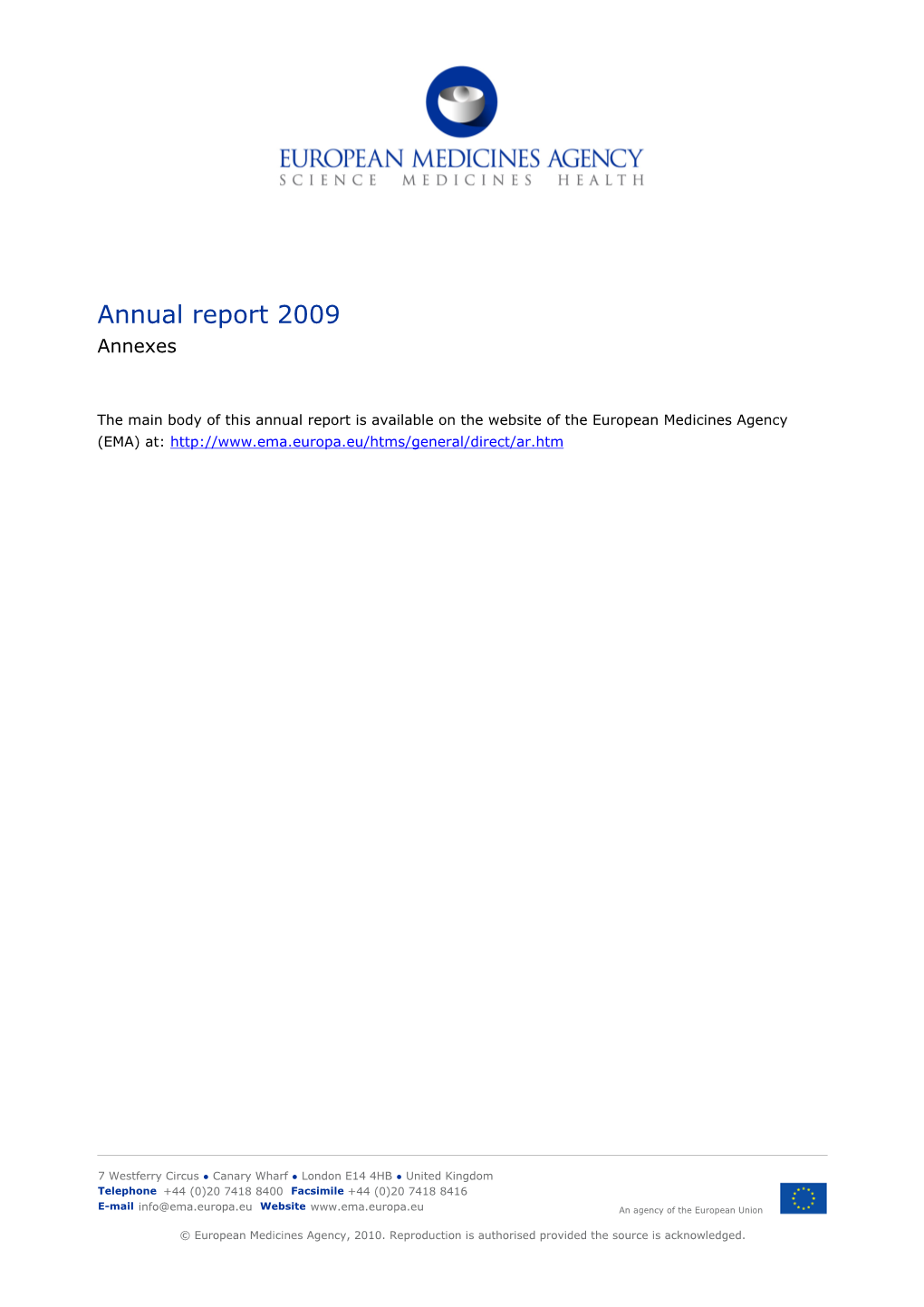 Annexes to the EMA Annual Report 2009