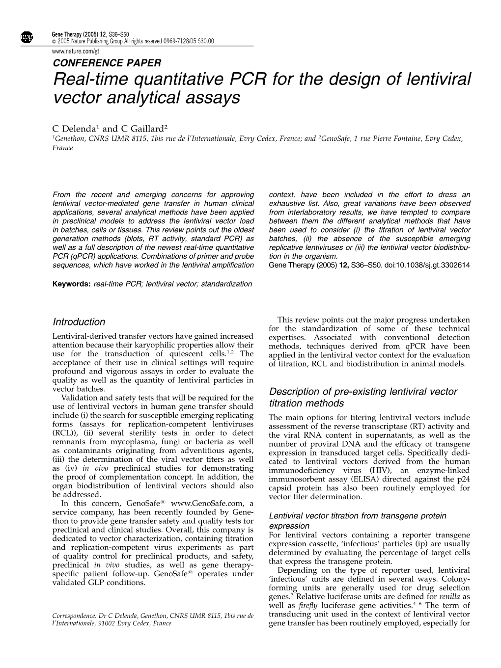 Real-Time Quantitative PCR for the Design of Lentiviral Vector Analytical Assays