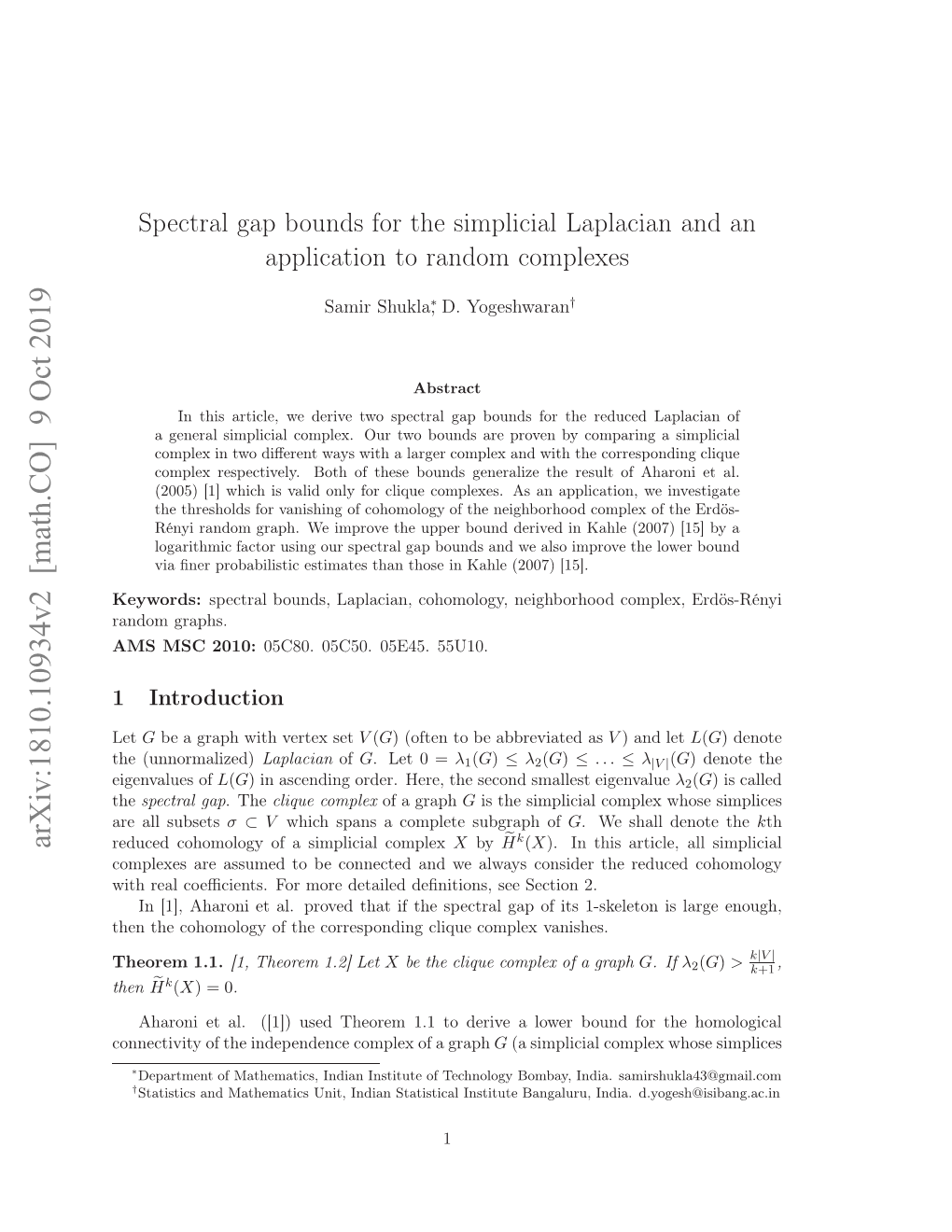 Spectral Gap Bounds for the Simplicial Laplacian and an Application To