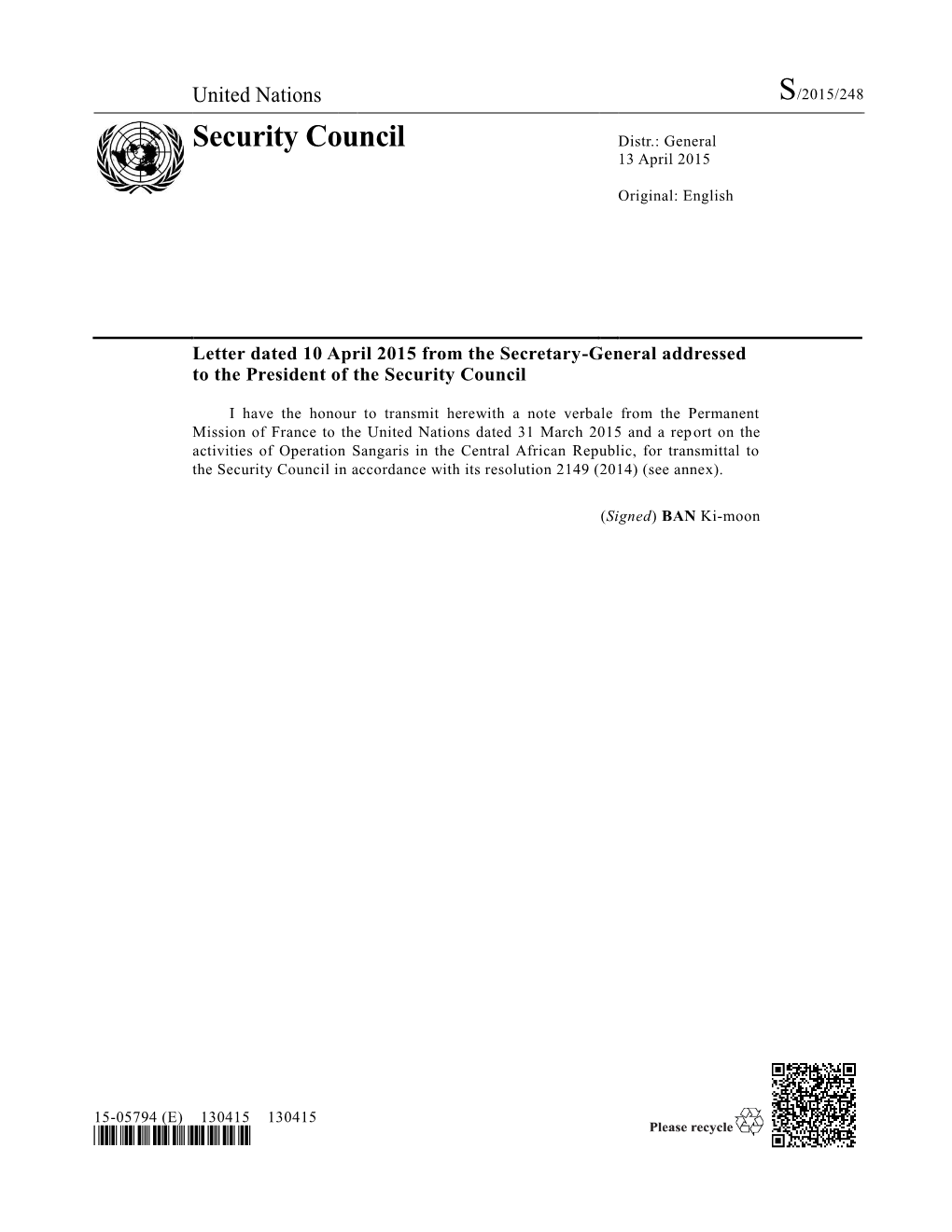 Security Council Distr.: General 13 April 2015