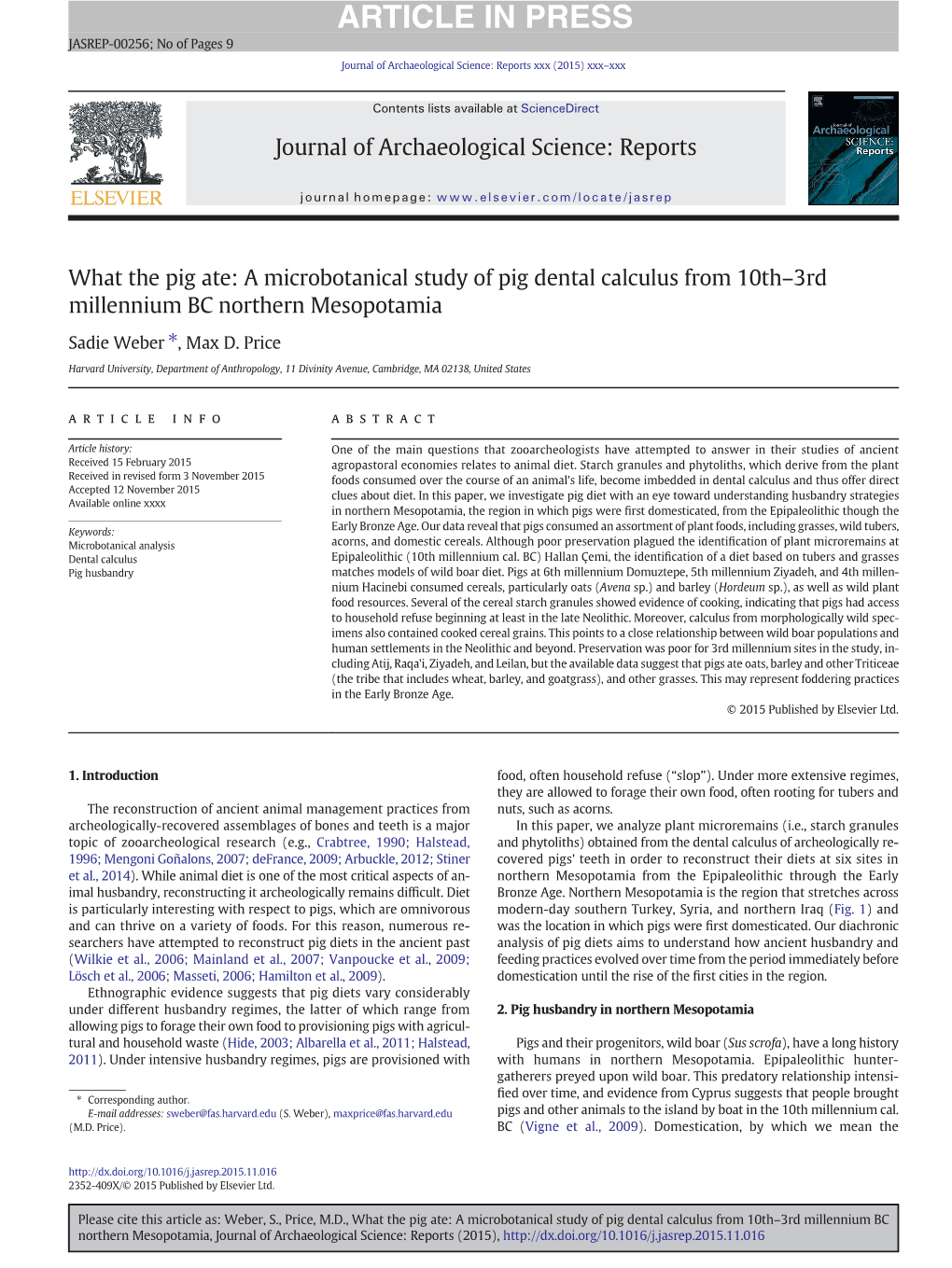 What the Pig Ate: a Microbotanical Study of Pig Dental Calculus from 10Th–3Rd Millennium BC Northern Mesopotamia