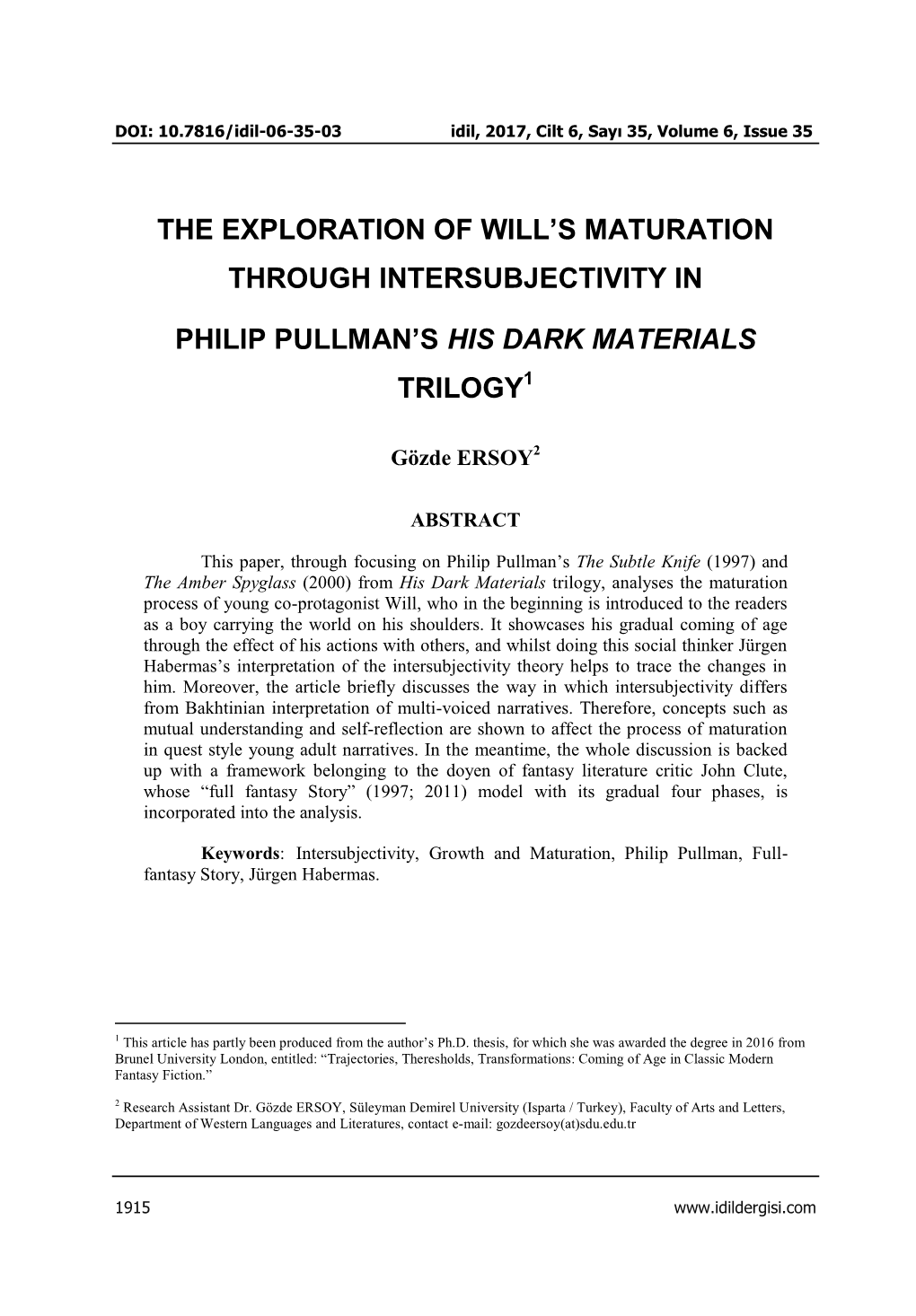 The Exploration of Will's Maturation Through Intersubjectivity in Philip