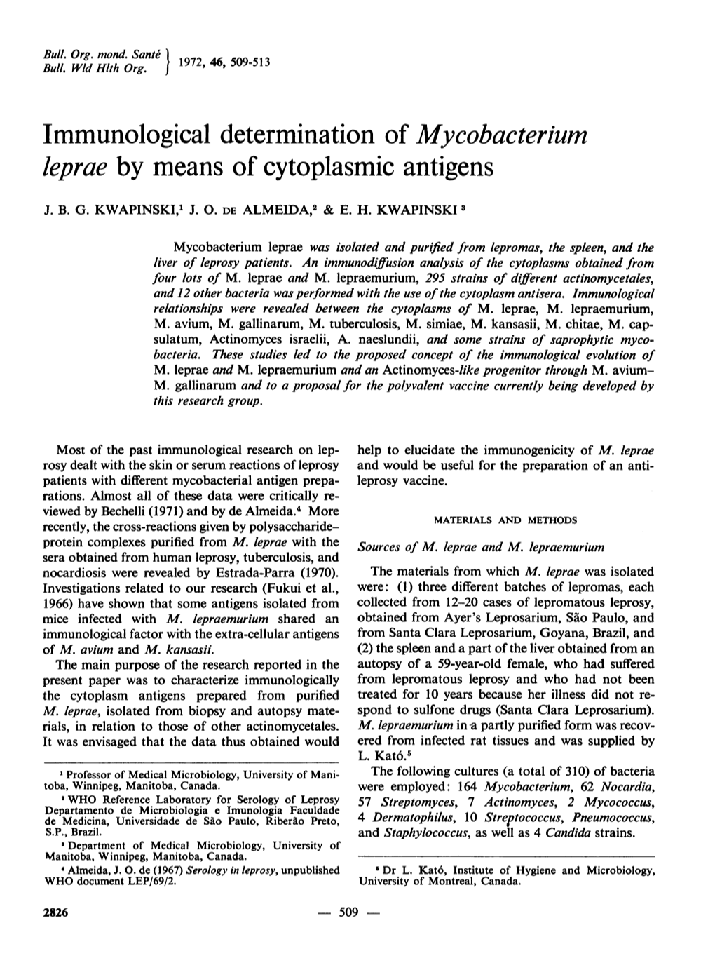 Leprae by Means of Cytoplasmic Antigens