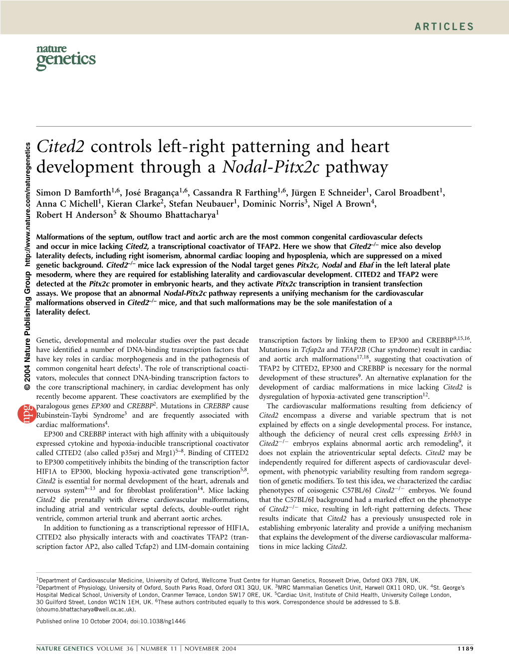 Cited2 Controls Left-Right Patterning and Heart Development Through a Nodal-Pitx2c Pathway