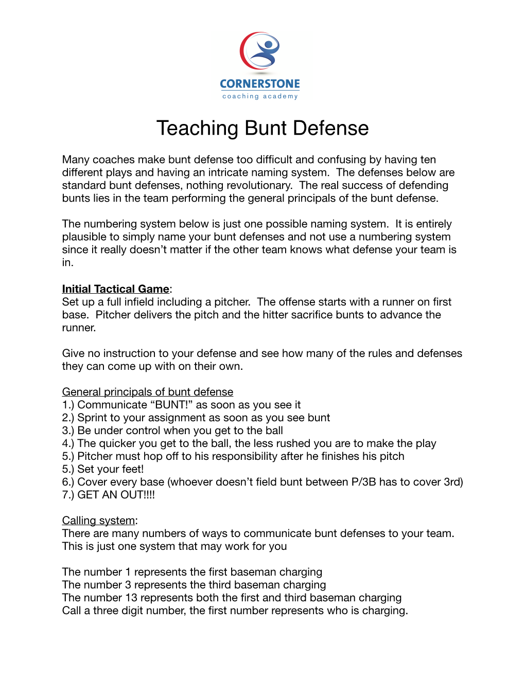 Teaching Bunt Defenses Progression