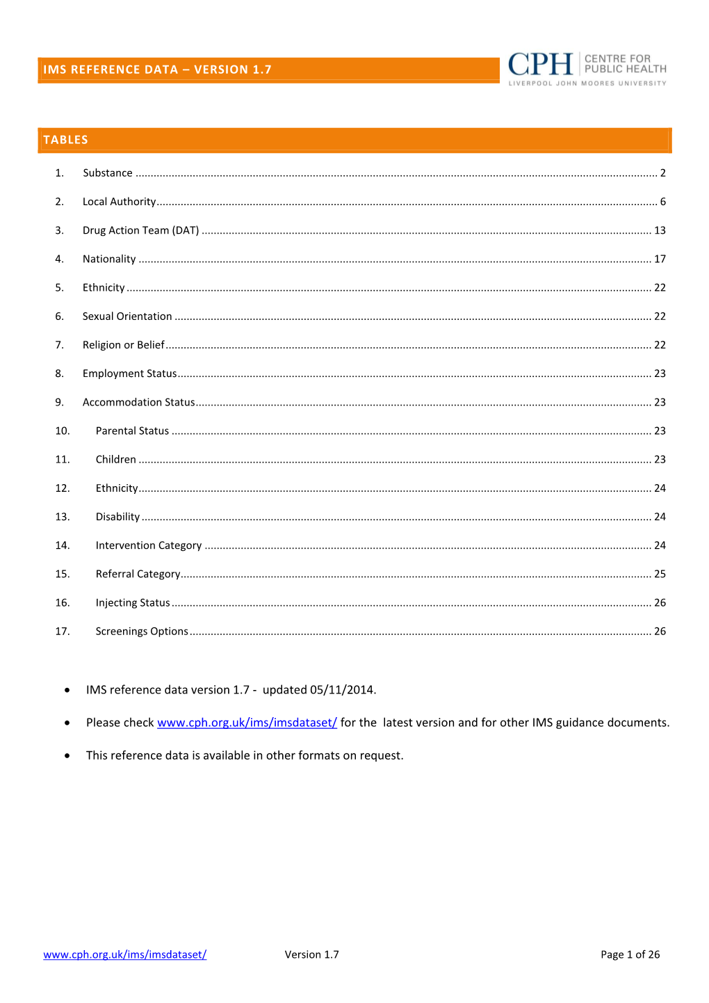 IMS Data Reference Tables