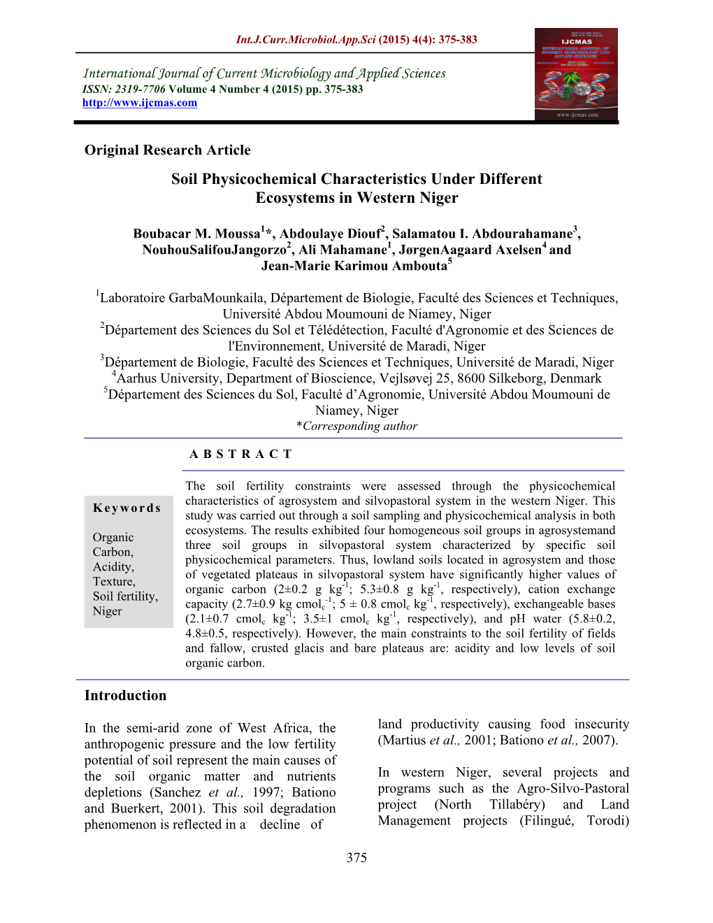 Soil Physicochemical Characteristics Under Different Ecosystems in Western Niger