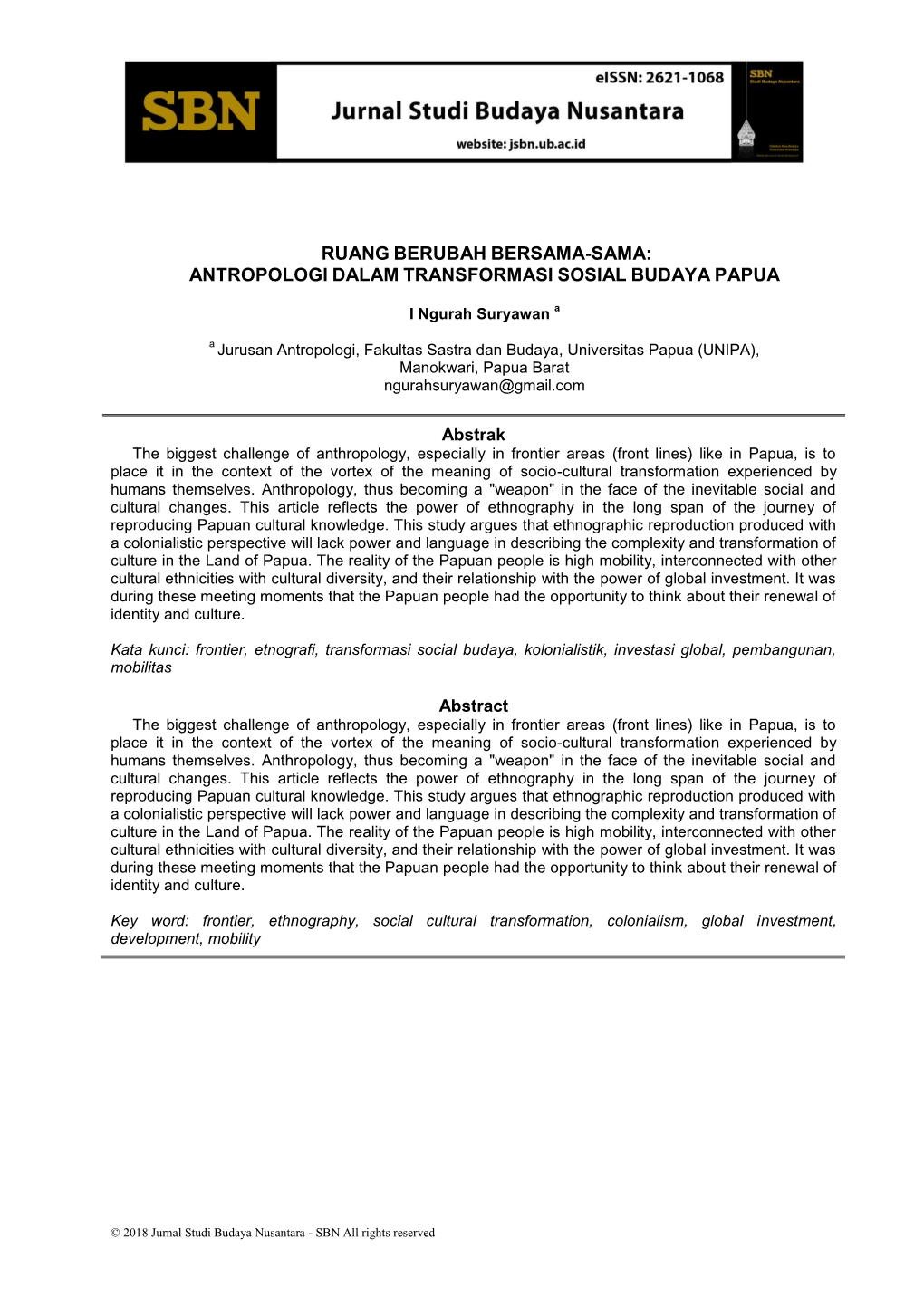 Ruang Berubah Bersama-Sama: Antropologi Dalam Transformasi Sosial Budaya Papua