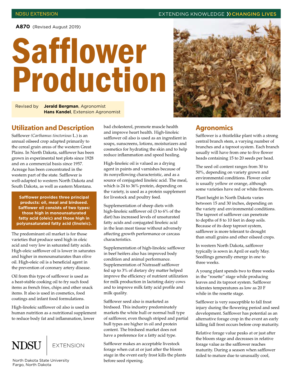 Safflower Production A870