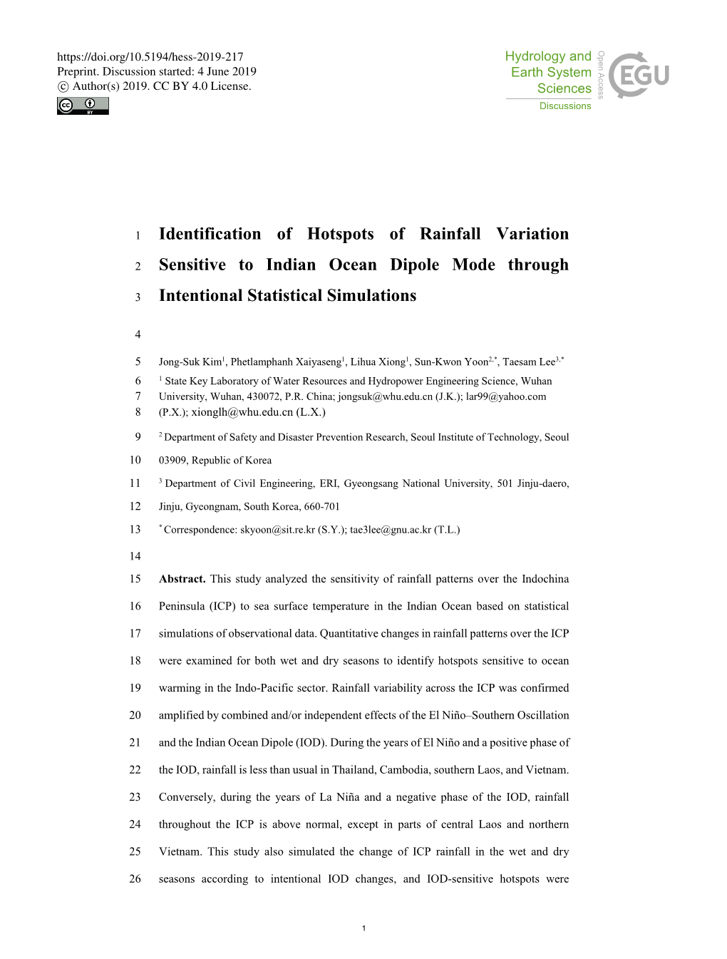 Identification of Hotspots of Rainfall Variation Sensitive to Indian Ocean