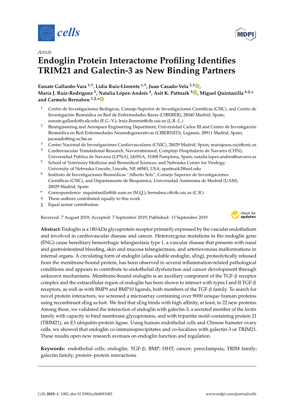 Endoglin Protein Interactome Profiling Identifies TRIM21 and Galectin-3 As