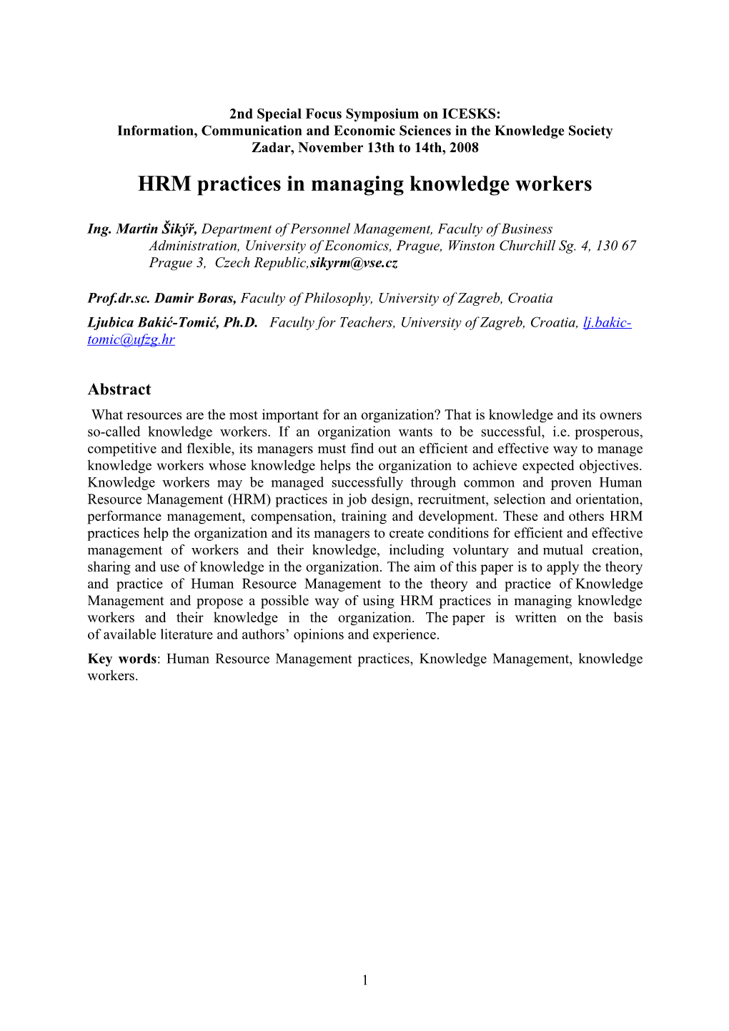 HRM Practices in Managing Knowledge Workers