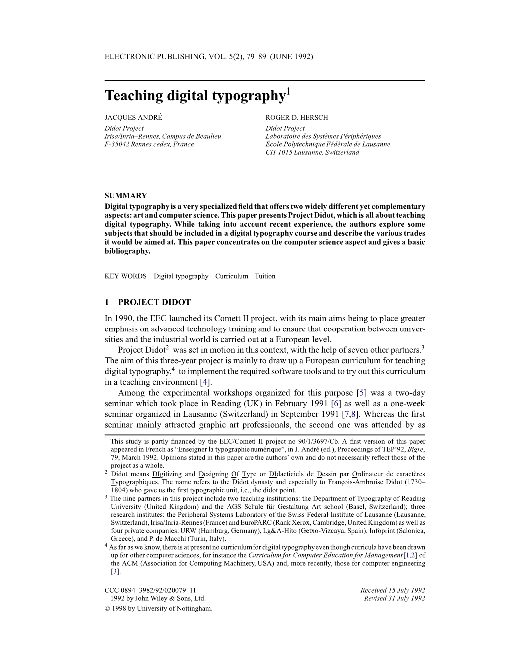 Teaching Digital Typography1