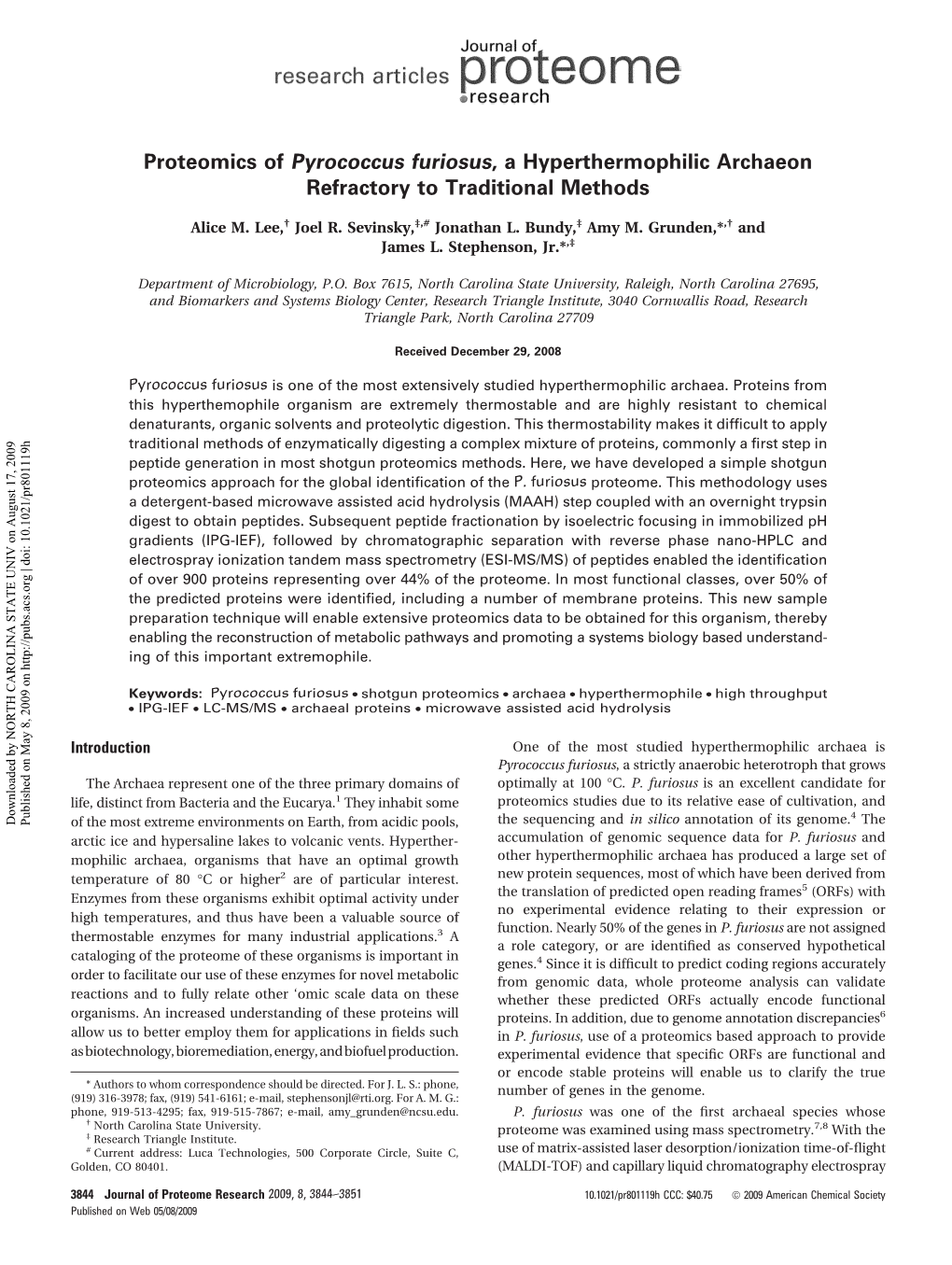 Proteomics of Pyrococcus Furiosus, a Hyperthermophilic Archaeon Refractory to Traditional Methods