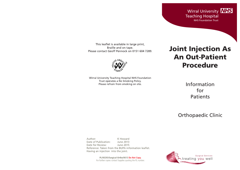 Joint Injection As an Out-Patient Procedure